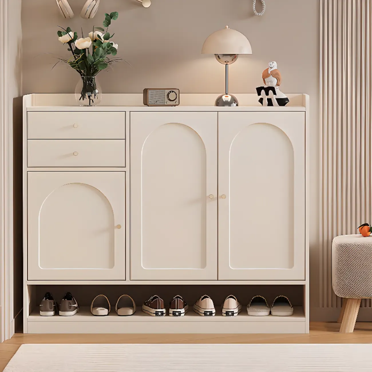 Versatile Minimalist White Wood Shoe Cabinet Adjustable