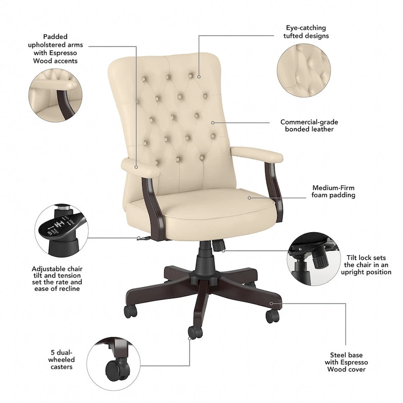 Cabot High Back Tufted Office Chair with Arms by Bush Furniture