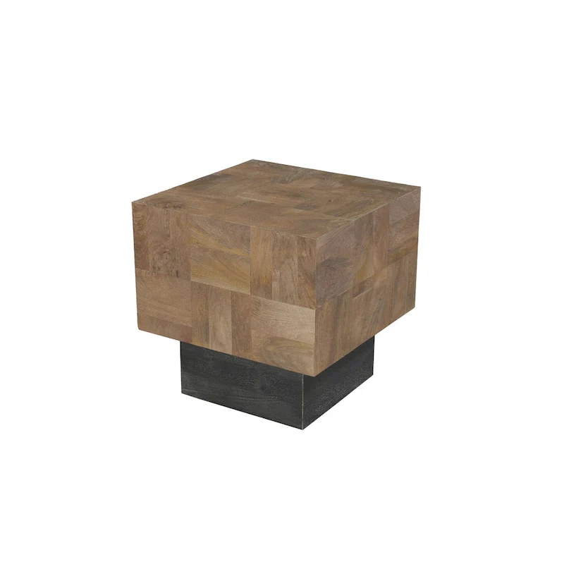 Modern Handcrafted Solid Mango Wood Side Table with Neutral Finish, Clean Lines for Living Room