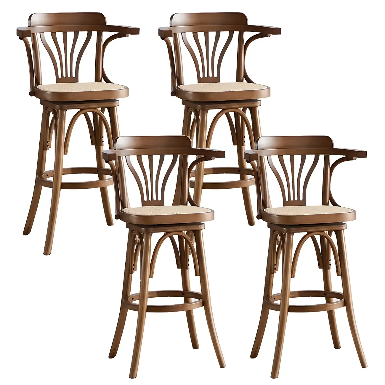 Timeless Square Rattan Wood Low Back Bar Stool in Brown/ Black