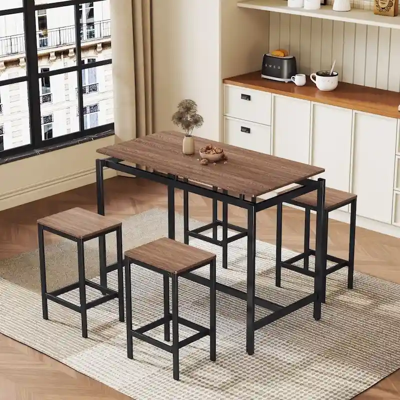 Modern 5-Piece Oak Compact Bar Table Set