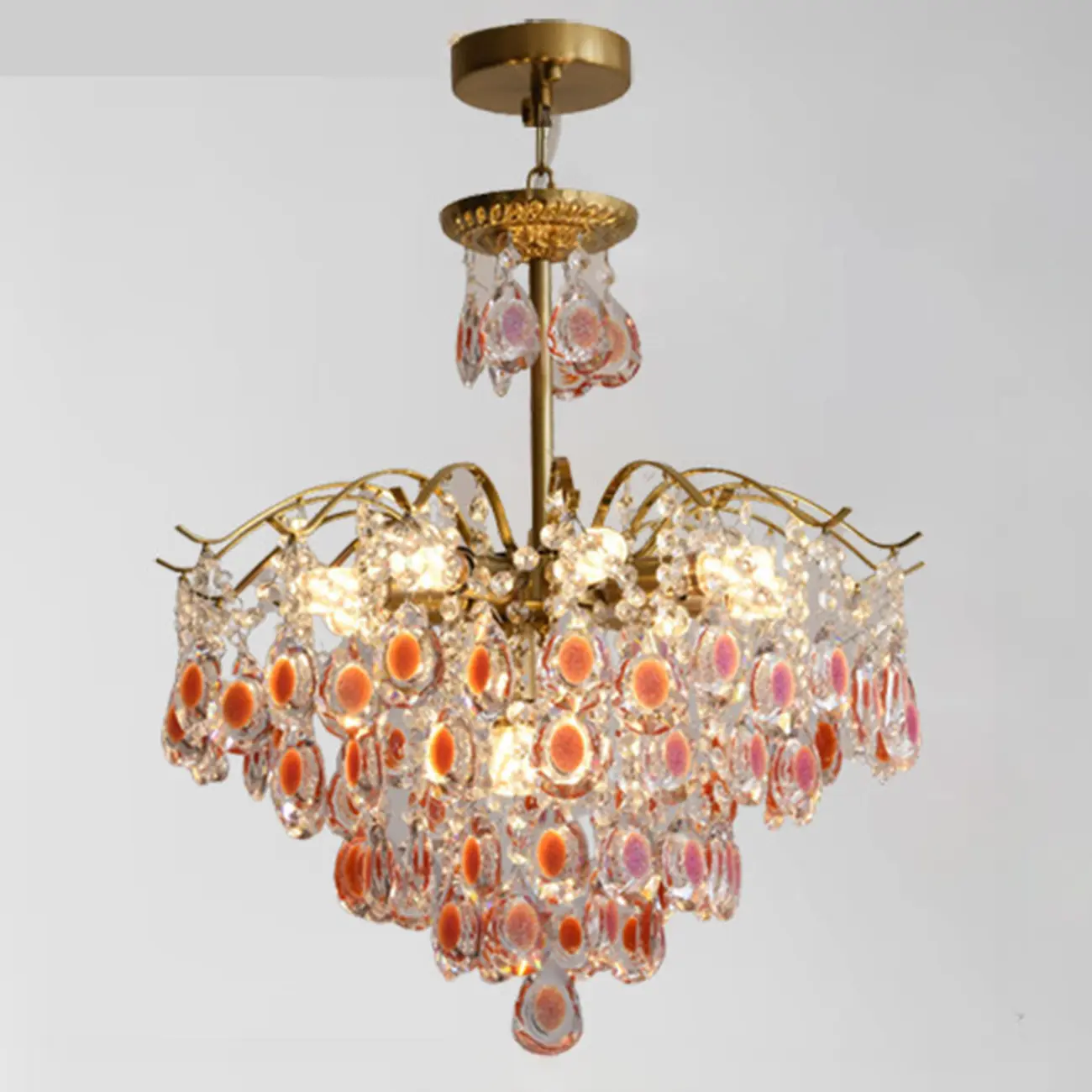 Gold Crystal Chandelier with Beads and Modern Elegant Design