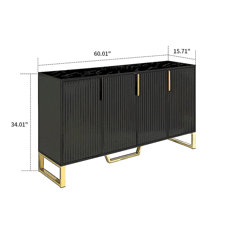 Modern Stylish Freestanding Wooden Sideboard with Imitation Marble Sticker TableTop