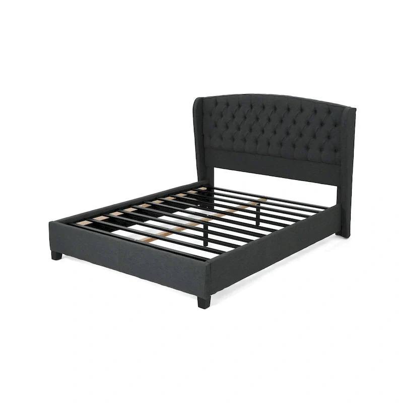 Low-Profile Upholstered King Size Platform Bed with Integrated Support