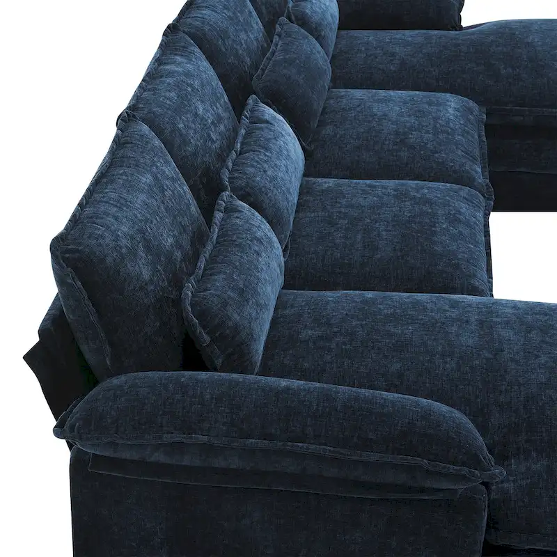 Blue Chenille 6-Seat Modular U-Shaped Sleeper Sectional Sofa with Chaise