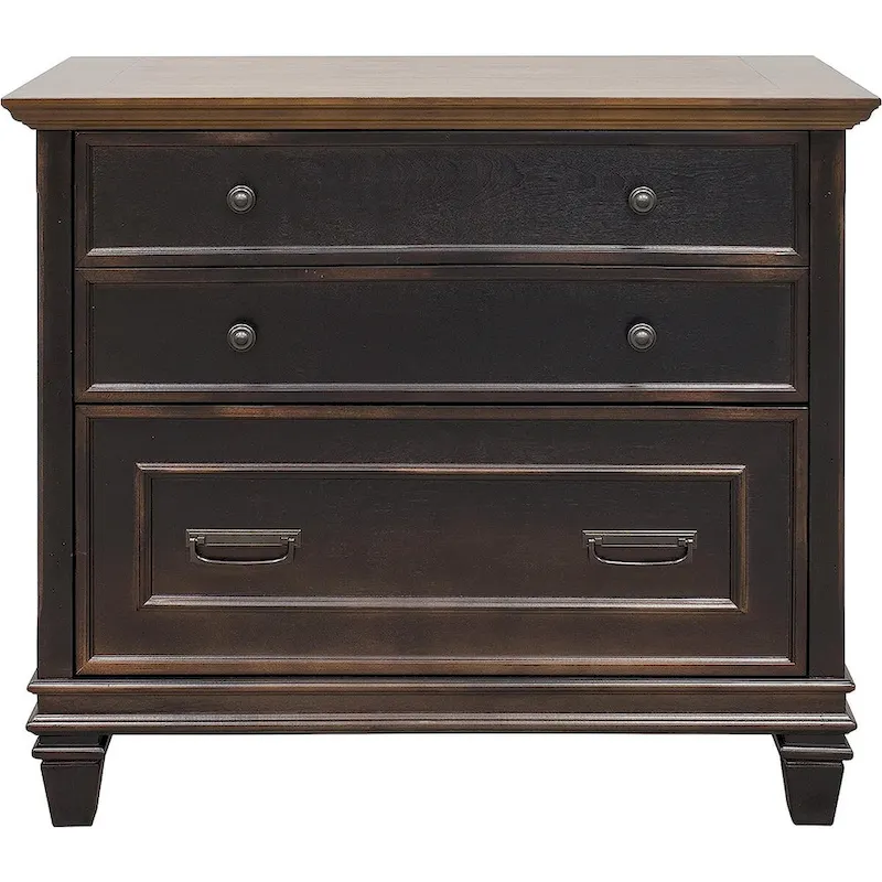 Black Wood Lateral File Cabinet with Locking Drawer