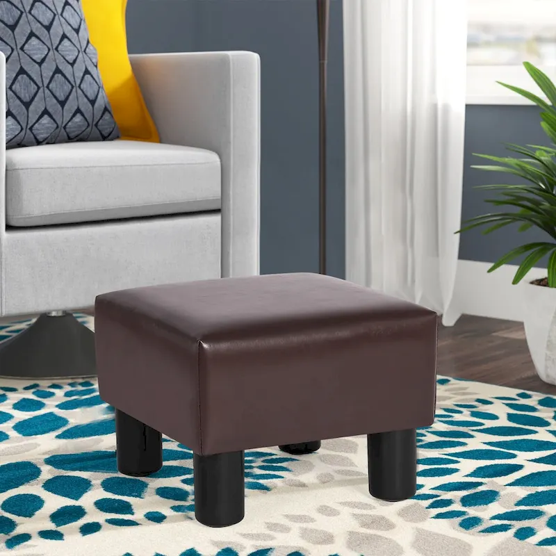 Adeco Footrest Stool Faux Leather Ottoman with Thick Upholstery