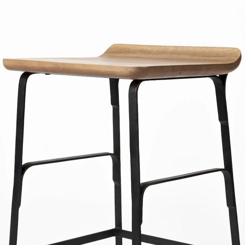Counter Stool with Wood Seat - Low Back Design (Brown & Black)
