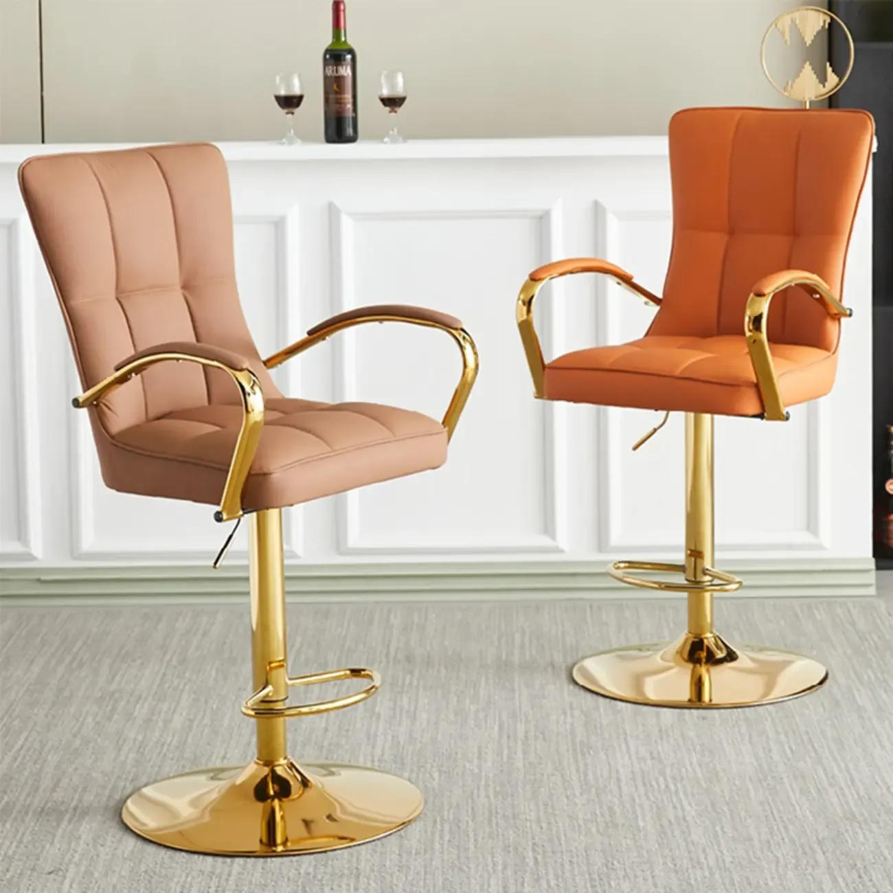 Glam Leather Adjustable Bar Stools with High Back