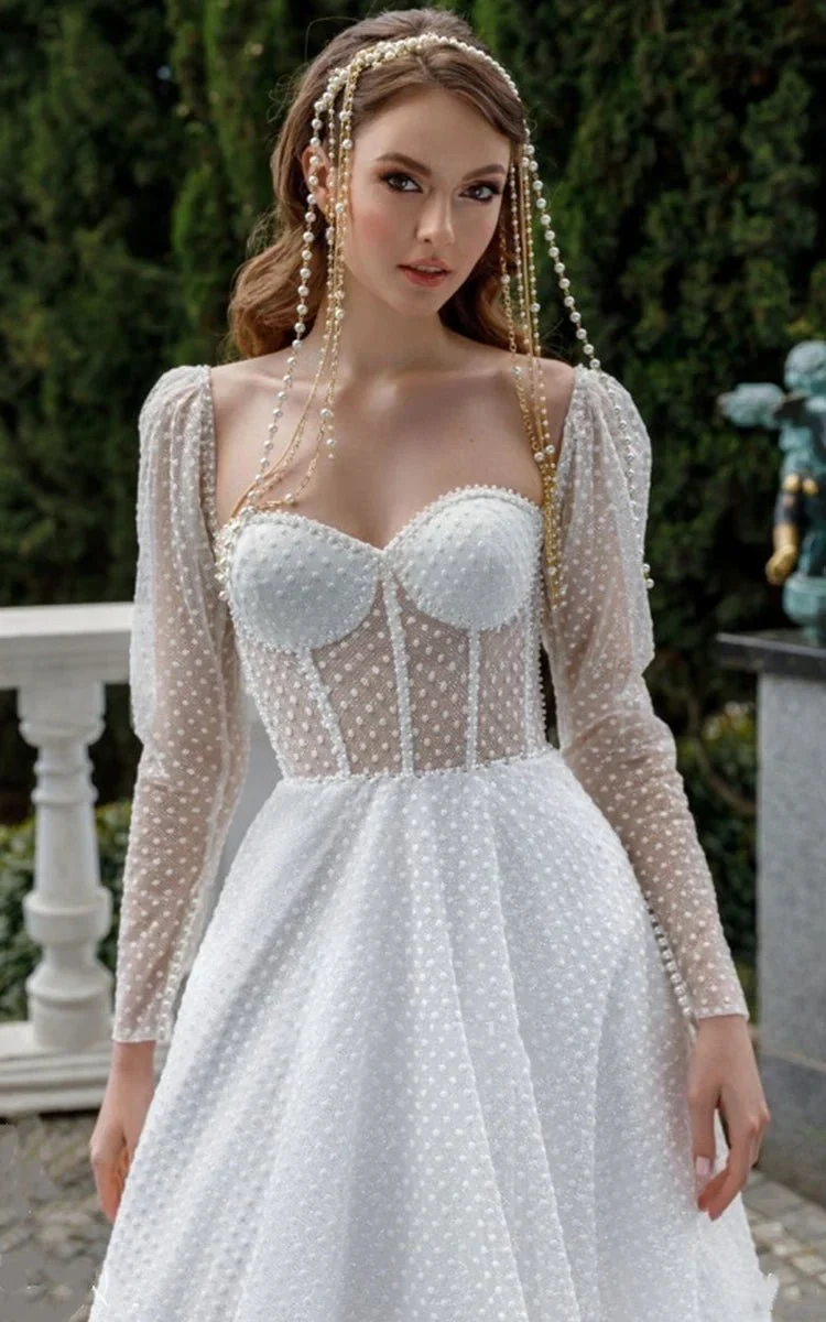 Vintage A-Line Sweetheart Tulle Wedding Dress with Sweep Train