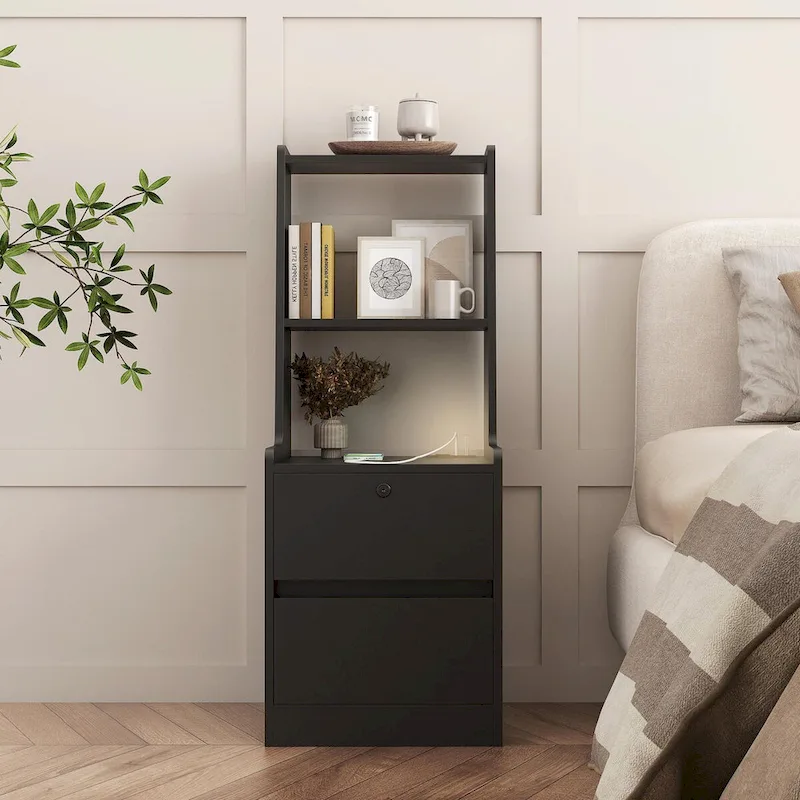 Modern Smart Nightstand with Charging Station and Night Light