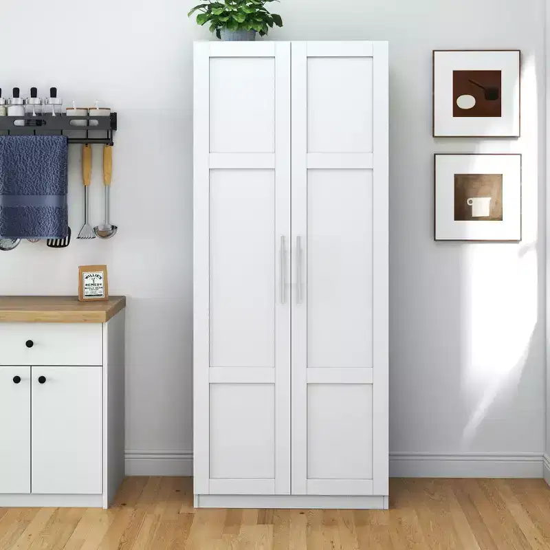 Okak Modern Tall Cabinet, Freestanding Pantry Cabinet with 2 Doors and 4 Shelves, Storage Cabinet for Living Room, Dining Room, Kitchen