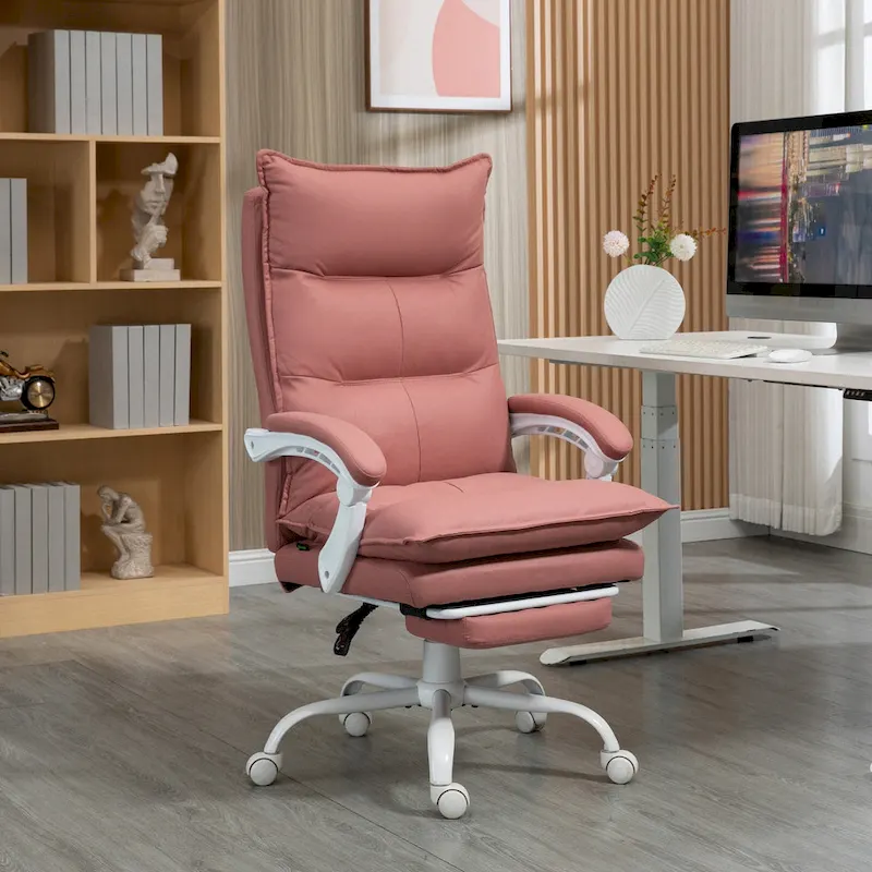 High Back Massage Office Chair with 6 Vibration Points, Heated Reclining Microfiber Computer Chair with Footrest