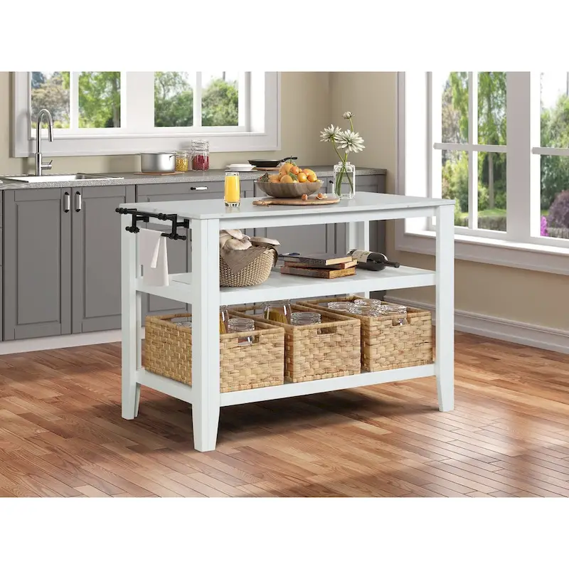 Kitchen Island with 3 Pull Out Baskets in White