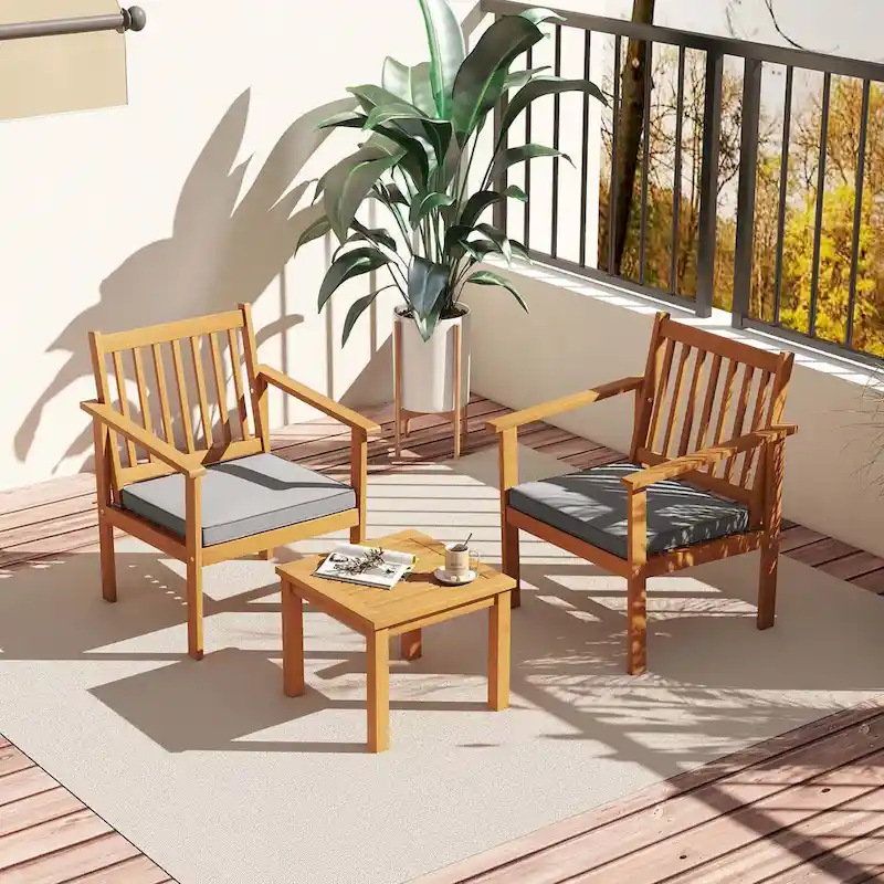 Costway 3 PCS Patio Wood Furniture Set Acacia Wood Chairs & Coffee - See Details