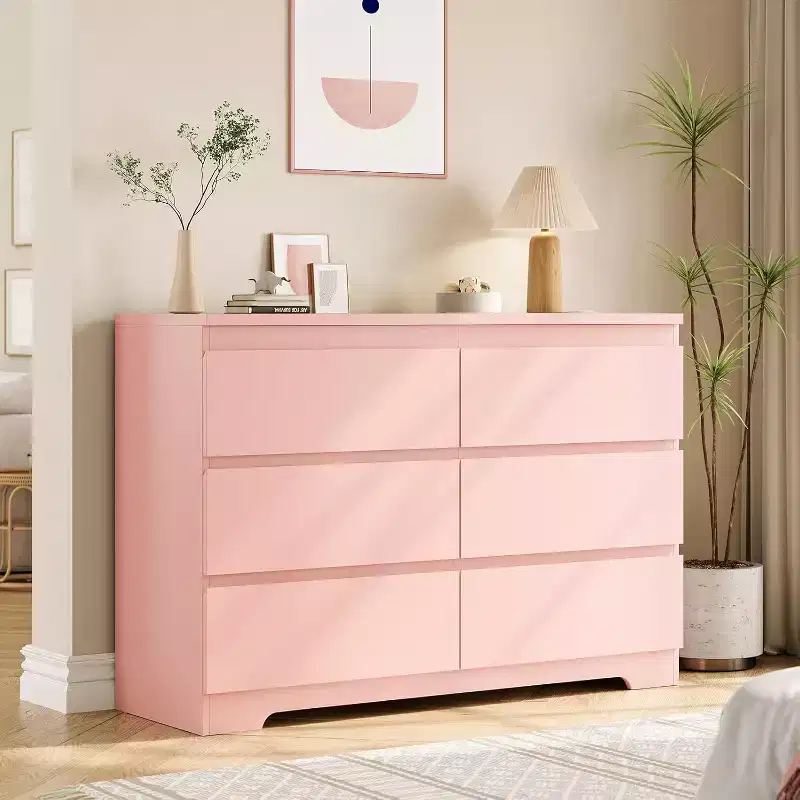 COZONY Modern 6-Drawer Dresser, Contemporary Wood Storage Cabinet, Double Dresser Chest for Bedroom Living Room Entryway