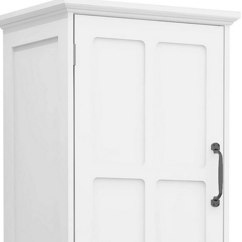 65 Inch Tall Standing Cabinet with 1 Open Shelf, Black Metal Handles, White
