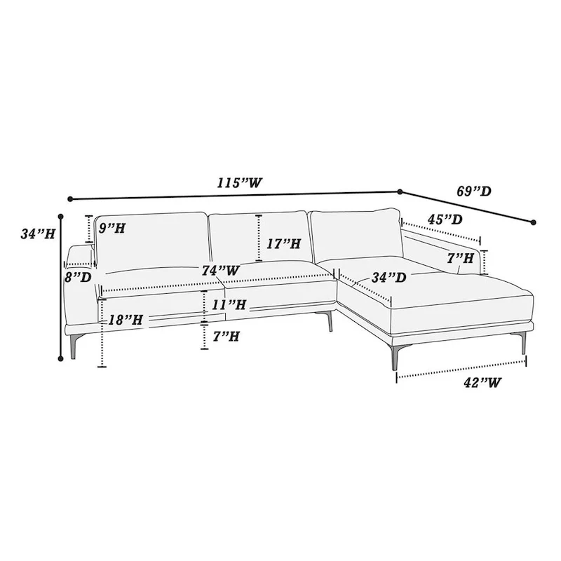 Kemy 2pc L Sectional Sofa Set with LAF Chaise, Ink Blue Faux Leather