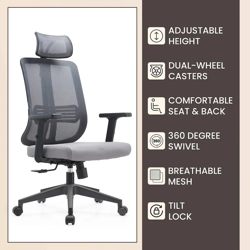 Adjustable Office Chair with Mesh Back and Headrest Nift Series by LeisureMod