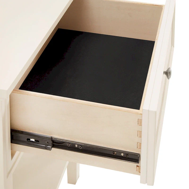 White & Beige Linen 1-Drawer Nightstand (Single)