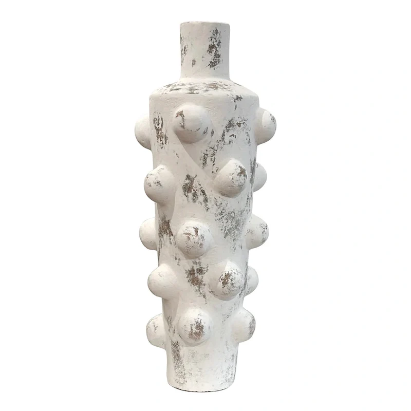 Harp & Finial Watts Vase - Distressed White Finish on Ceramic
