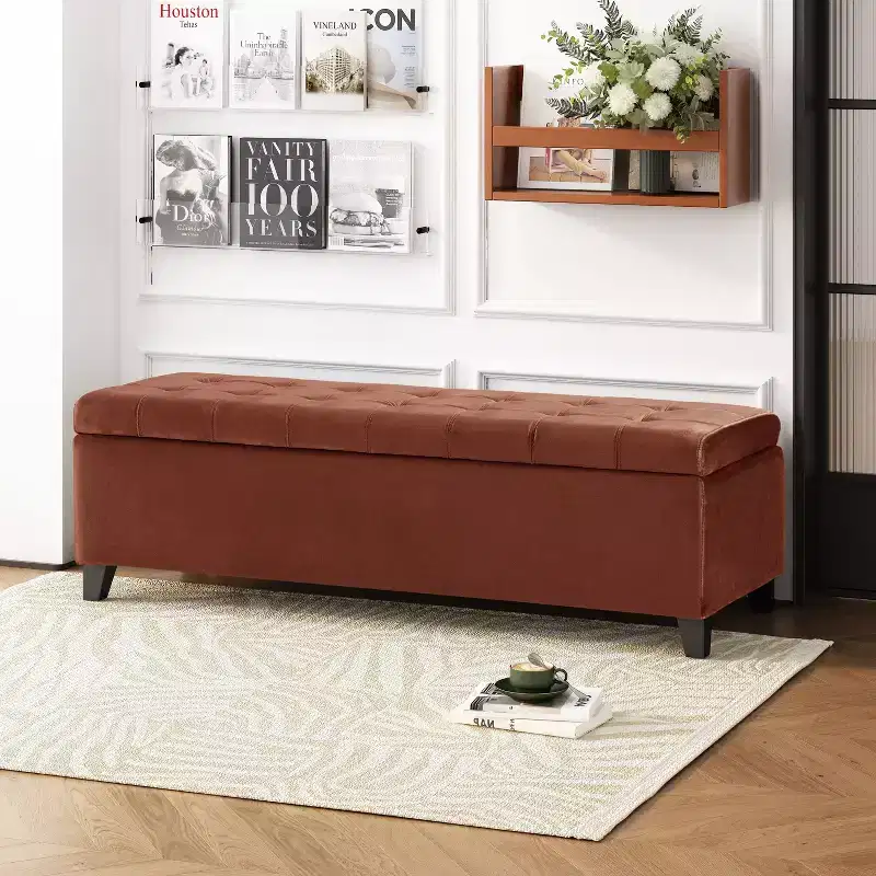TUYOHW 50 Ottoman Bench in Textured Boucle, Rectangular Design with Hinged Lid for Seating Hidden Storage for Living Room
