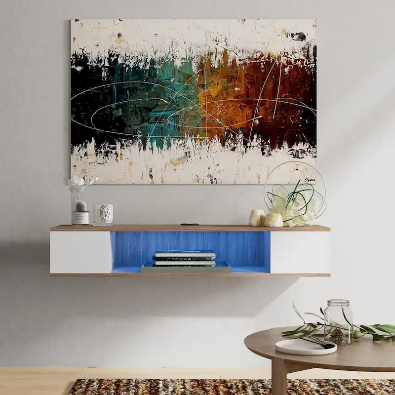 FITUEYES Floating TV Stand Wall Mounted Entertainment Center Media Console Wood Wall TV Shelf, Gray &Creamy White