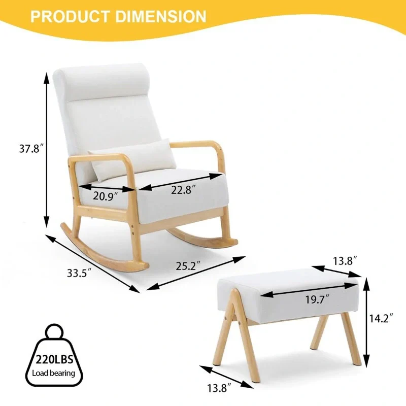 EROMMY 25.2 Wide Reclining Rocker Chair with Ottoman - High Back Rocking Chair, Soft Linen Fabric, Ergonomic Design