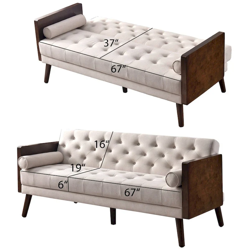 Beige Chenille Convertible Futon Sofa Bed