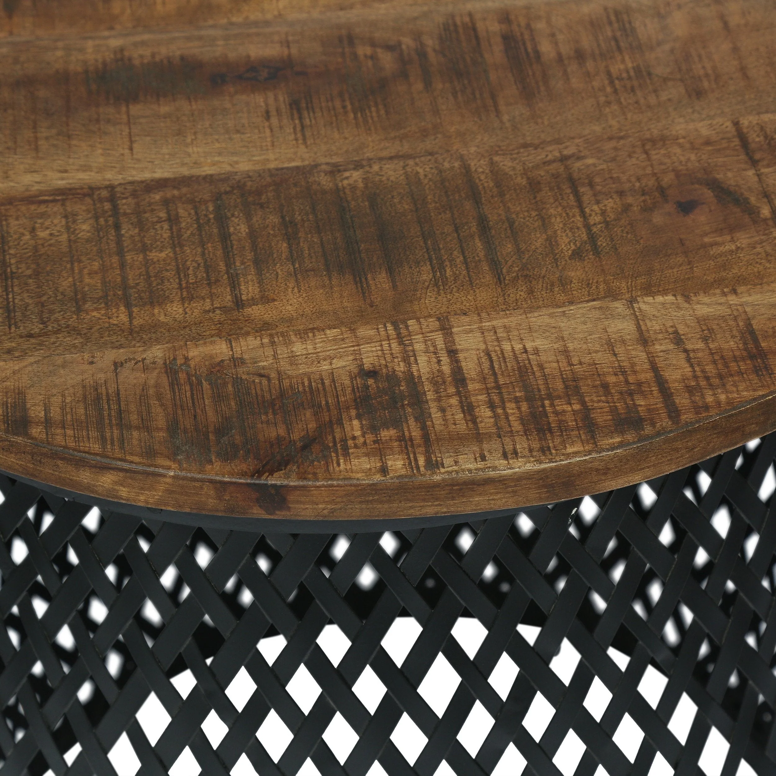 Modern Industrial Handcrafted Mango Wood Lace Cut Side Table, Natural and Black - NH416413