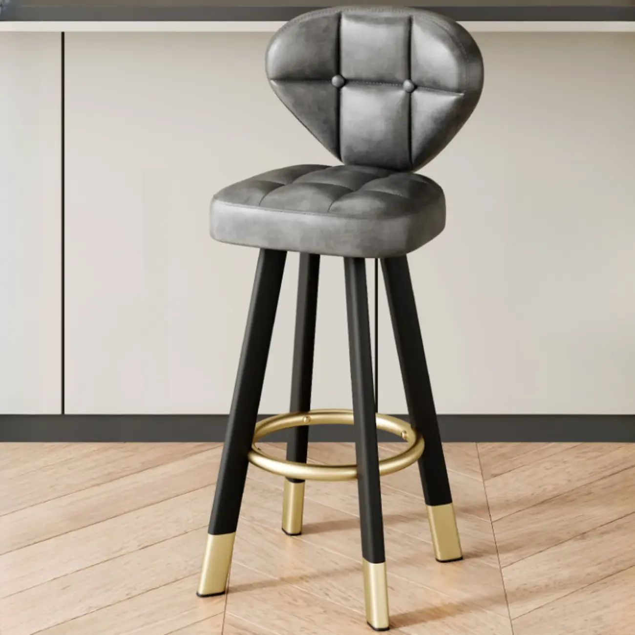 Modern Tufted Counter Height Bar Stools with Metal Footrest