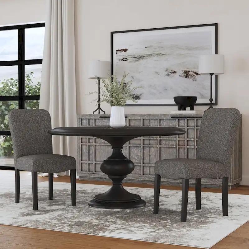 HomePop Rounded Back Upholstered Dining Chair-Black Woven (set of 2)