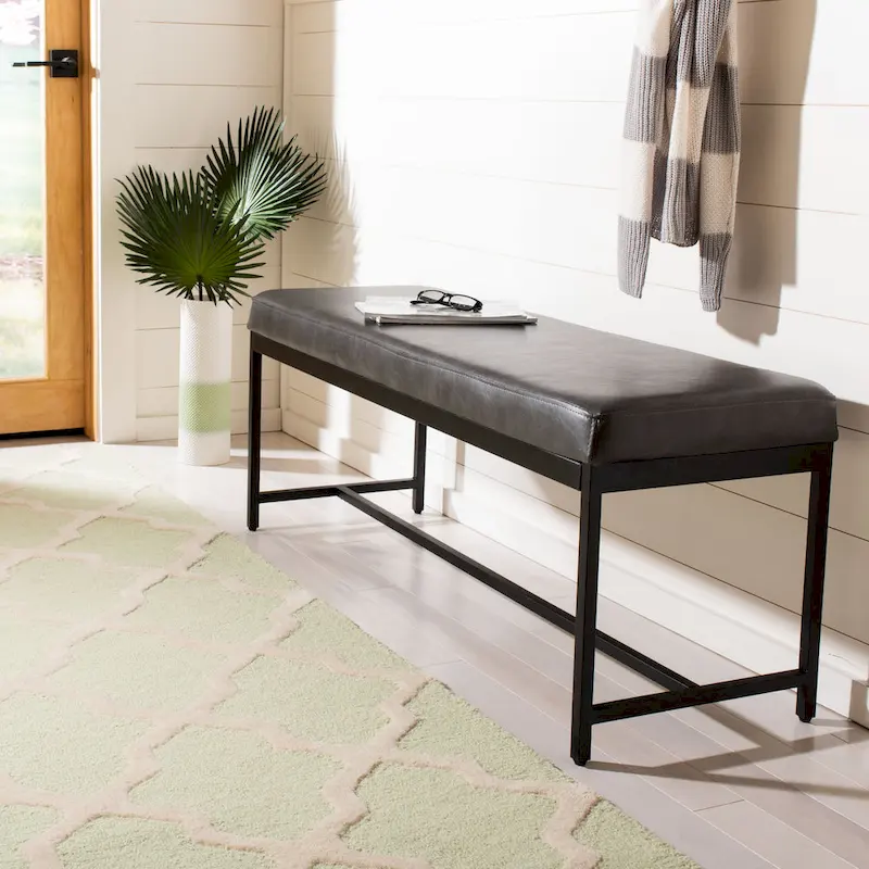 Brown Faux Leather Bench with Metal Legs