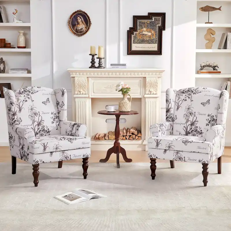 Upholstered Polyester Accent Armchair with Spiral Wood Legs and High-Resilient Cushion