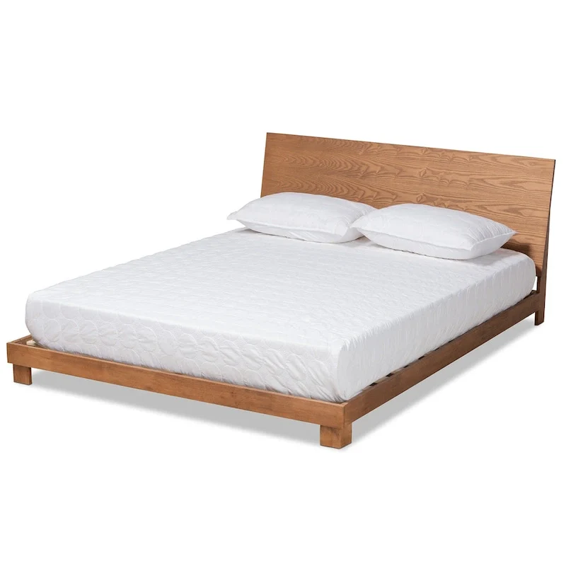 Modern and Contemporary Walnut Brown Finished Wood Platform Bed