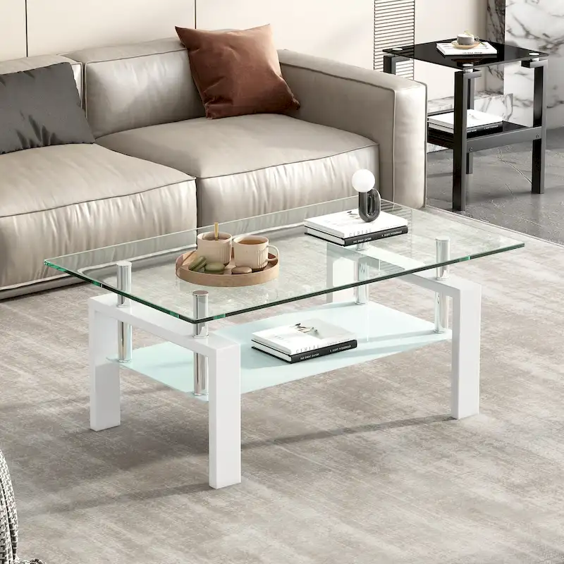 2-Layers Tempered Glass Coffee Table - 23.62 x 39.37 x 17.32