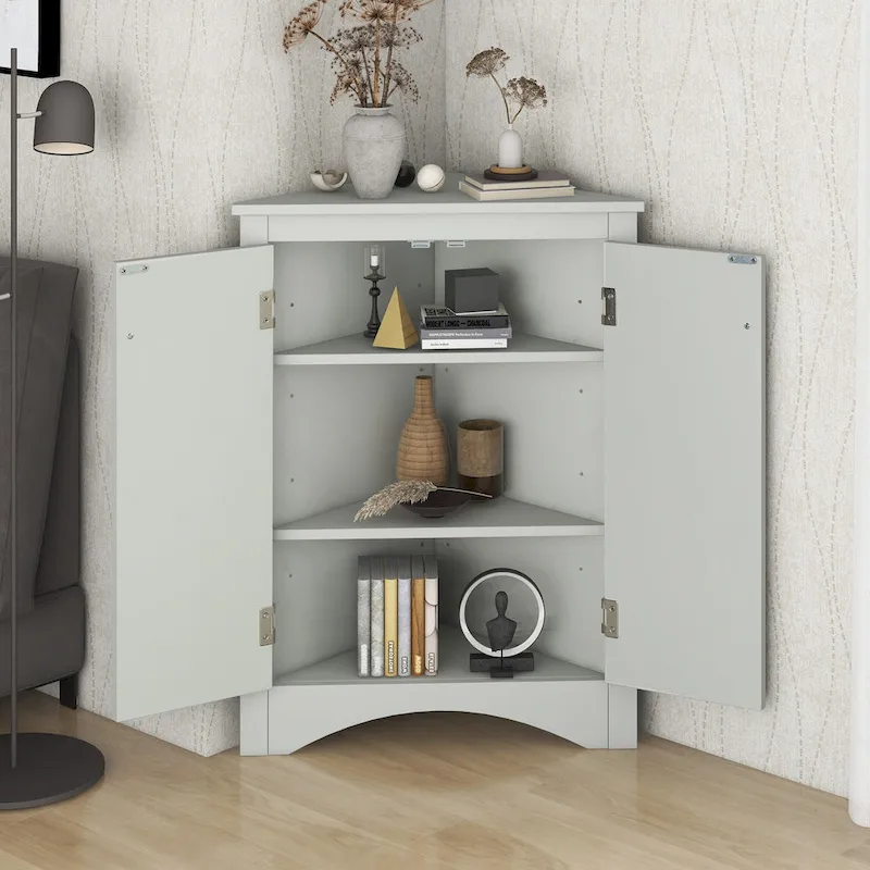 Oak / White / Blue / Brown / Silver / Cappuccino Triangle Corner Storage Cabinet with Adjustable Shelves – 1 Person