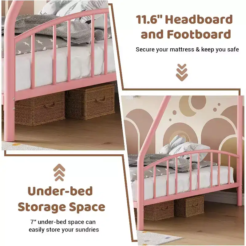 Twin Over Full Metal Bunk Bed, Space Saving Heavy Duty Steel Frame With Arched Guardrail And Ladder, Easy Assembly, No Box Spring Needed