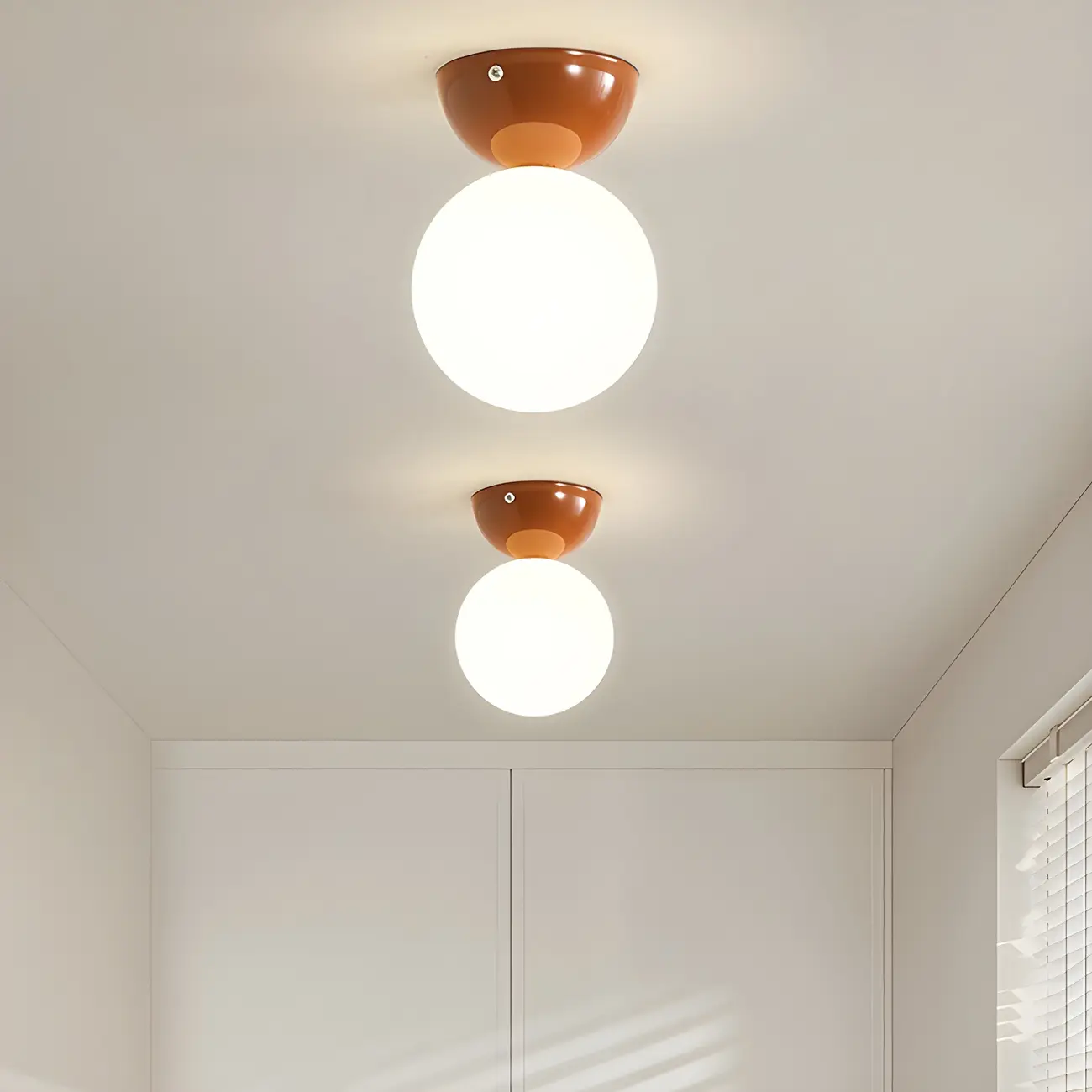 Simple White Ball Shade Metal Semi Flush Ceiling Light