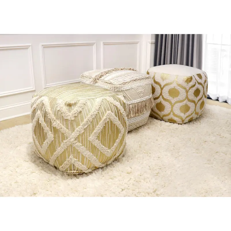 Pasargad Home Grand Canyon Cotton Pouf, Beige