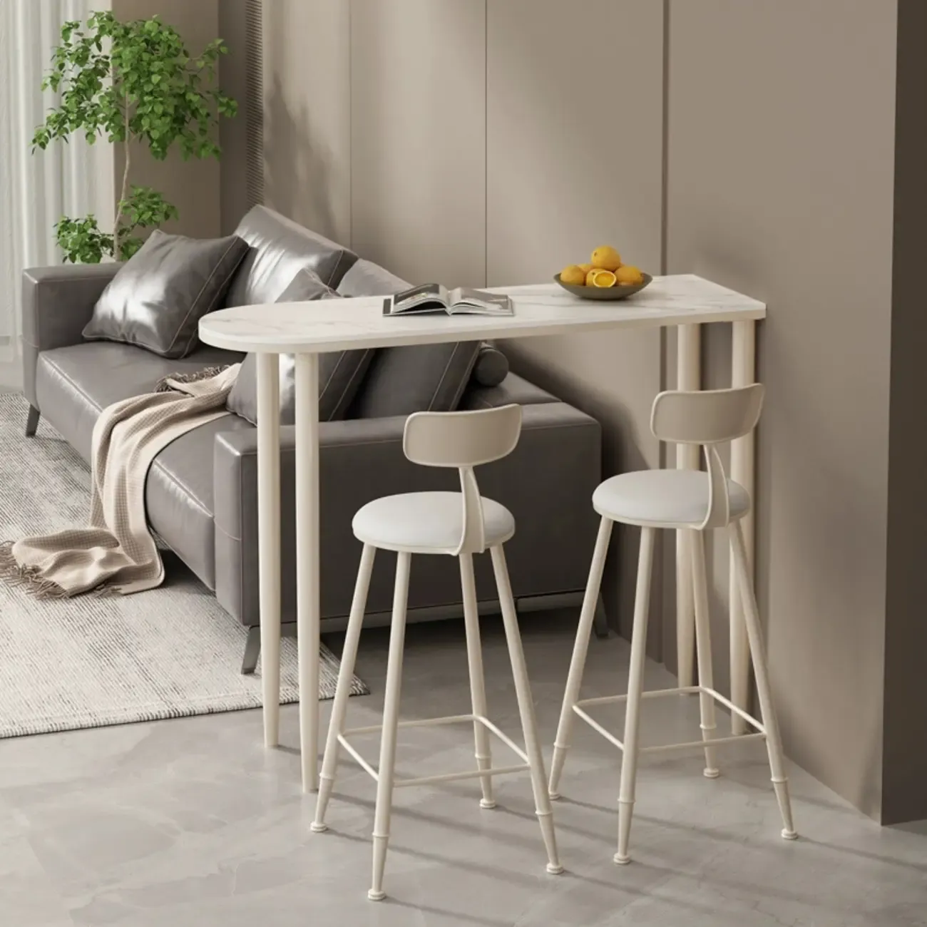 Free Form Modern White Stone Top Bar Table with Iron Frame