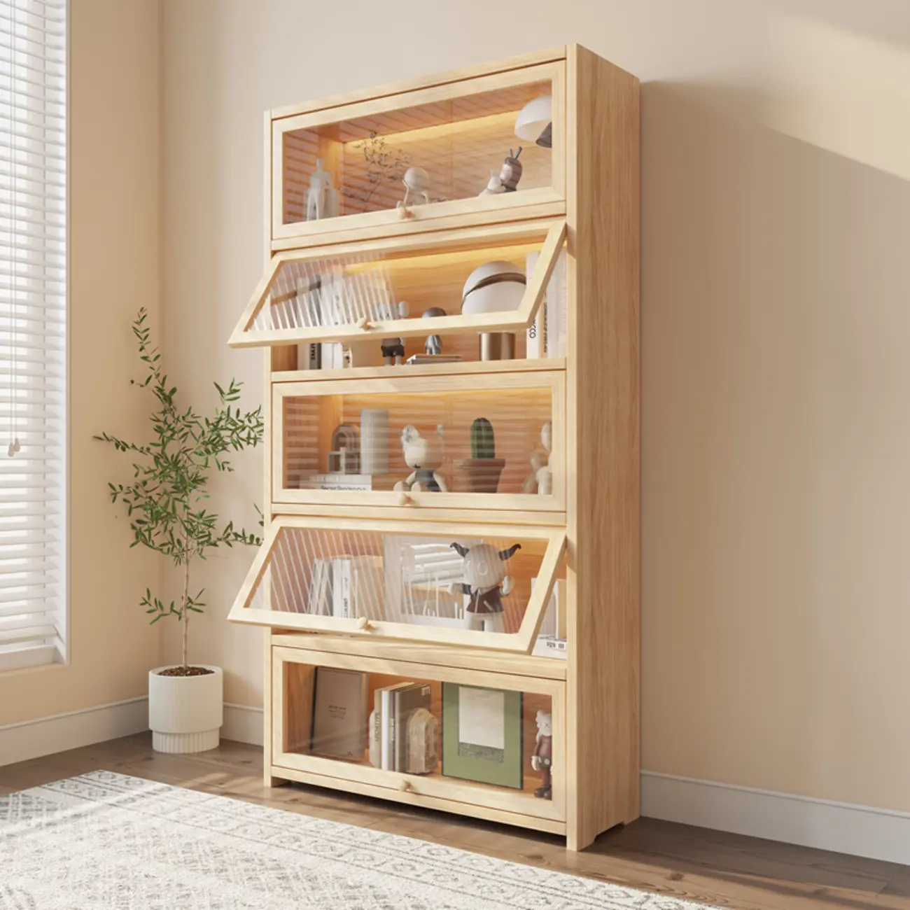 Classic Natural Finish Solid Wood 5-Shelf Display Bookcase