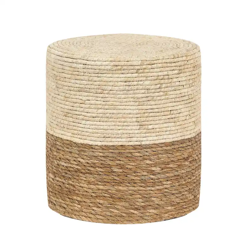 Adeco Set of 2 Foot Stool Natural Cattail Hand Weave Poufs Ottoman