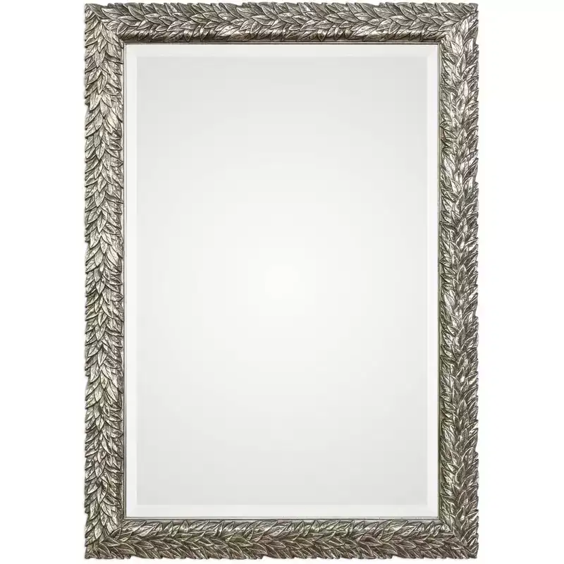 Uttermost Rectangular Vanity Decorative Wall Mirror Beveled Burnished Metallic Silver Leaf Frame 24 3/4 Wide for Bathroom Bedroom