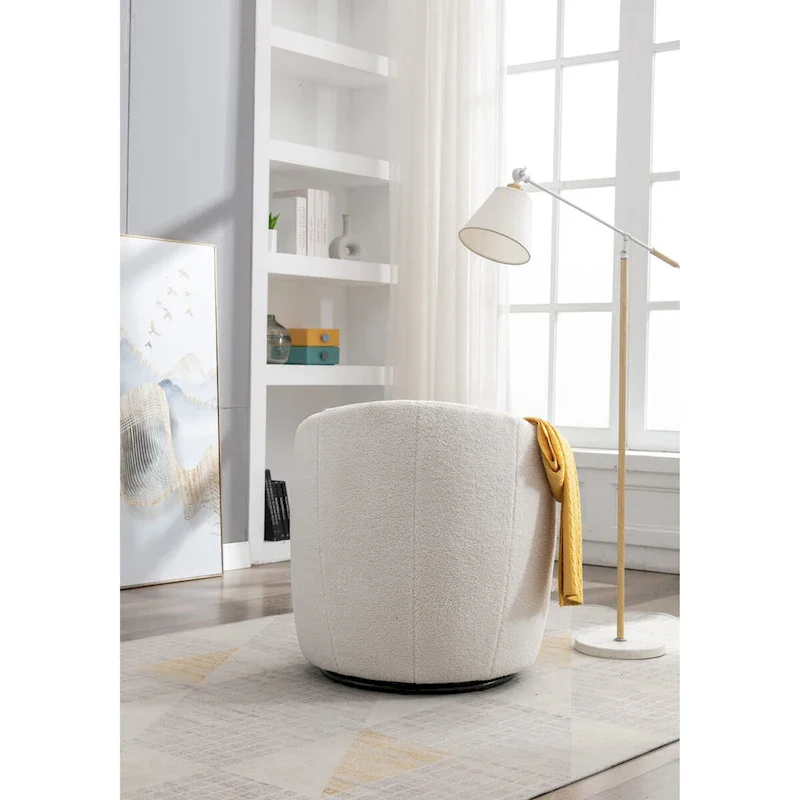 Blue Teddy Fabric Swivel Barrel Chair