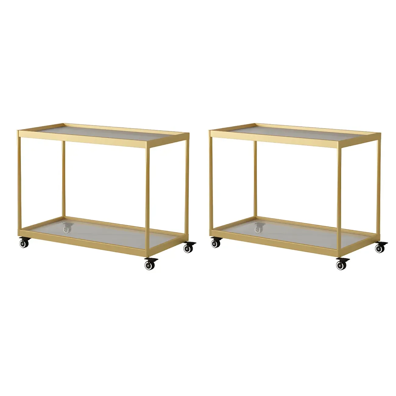 Gold Glass Rectangular Top Shelf Side Table on Wheels