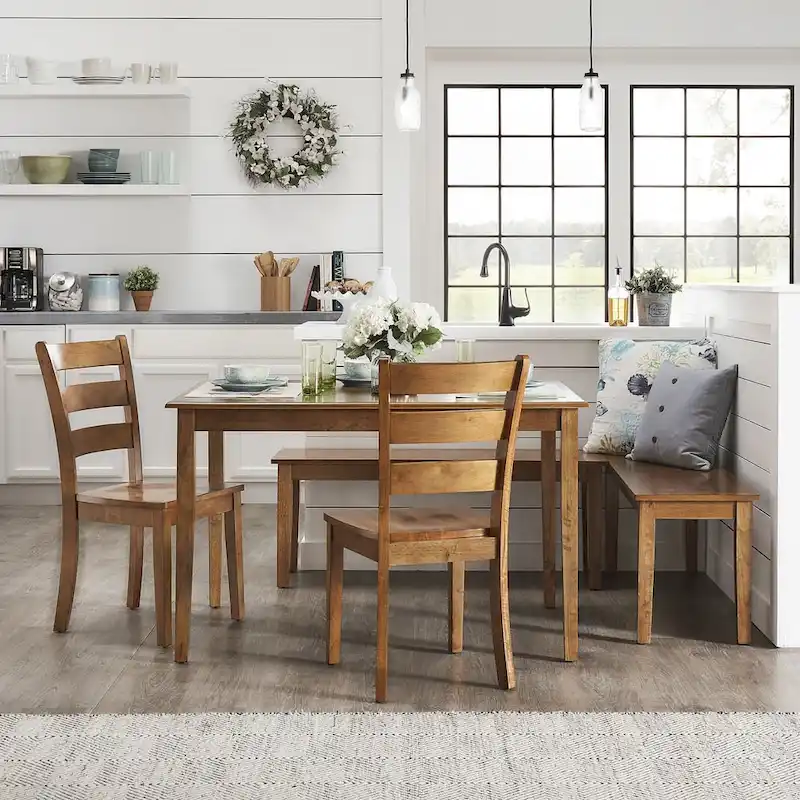 Wilmington II Rectangular Oak Finish Breakfast Nook Set by iNSPIRE Q Classic