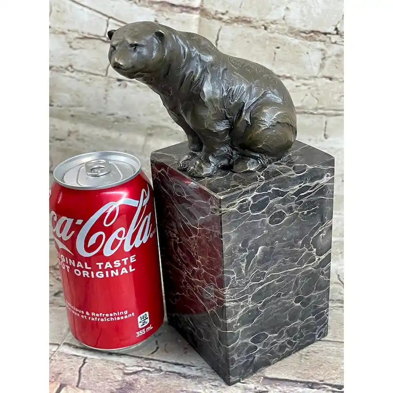 HandmadeSigned Sitting Polar Bronze Bookend Book End Marble Sculpture Statue