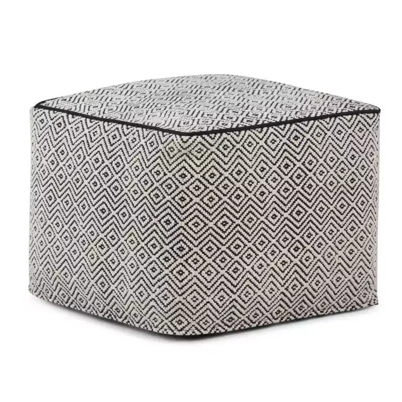 WyndenHall Dougan Square Moroccan Inspired Pouf Black/Natural Cotton: Upholstered, No Assembly, Spot Clean