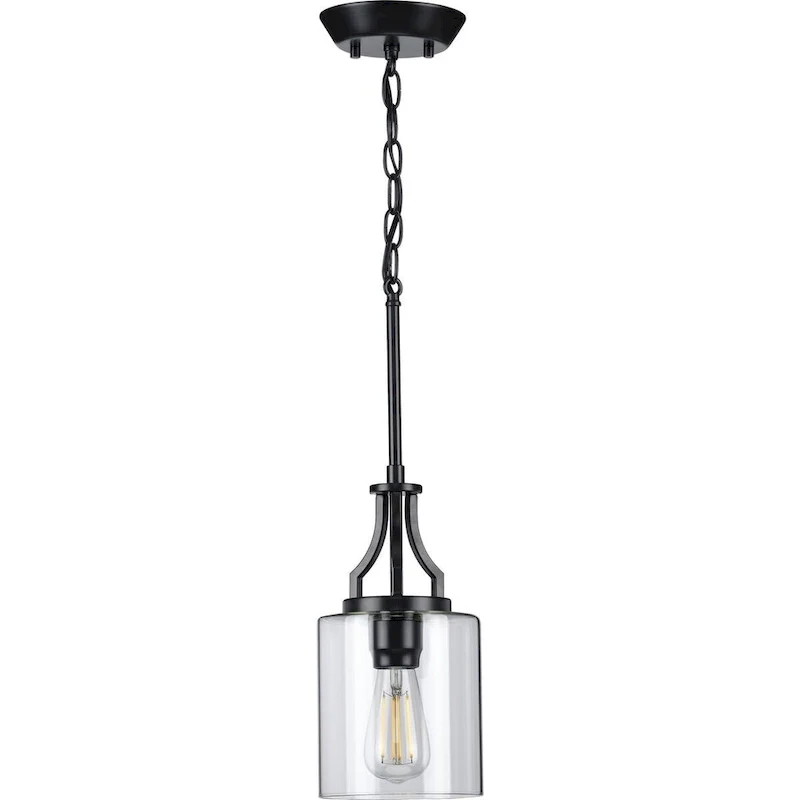 Lassiter Collection One-Light Matte Black Clear Glass Modern Pendant Light - 6.375 in x 6.375 in x 12.5 in
